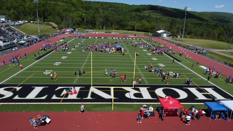 A drone picture of the WASD field looking across it with Hornets  name.