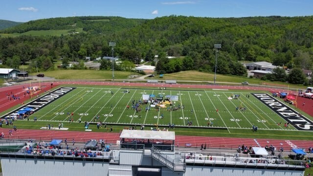 Drone picture looking out from the stadium