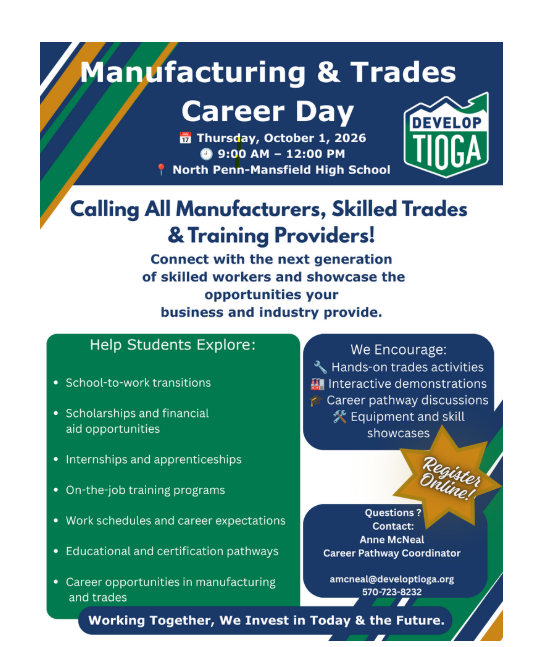 Career Day information from the Develop Tioga Website