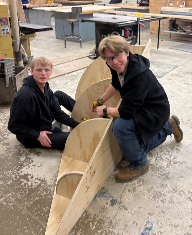 Students building display units.