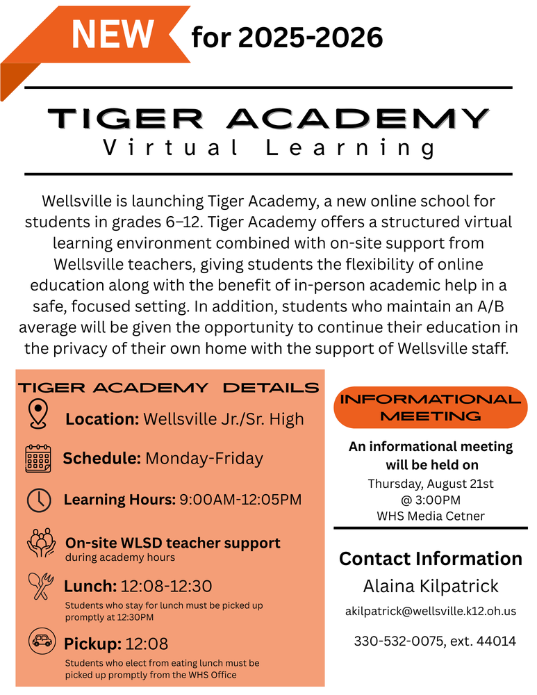 Tiger Academy Virtual Learning  contact Alaina Kilpatrick 330-532-0075 ext 44014