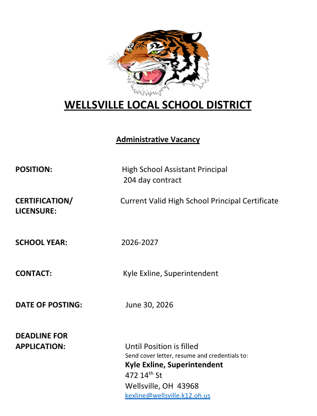 Administrative Vacancy: High School Assistant Principal