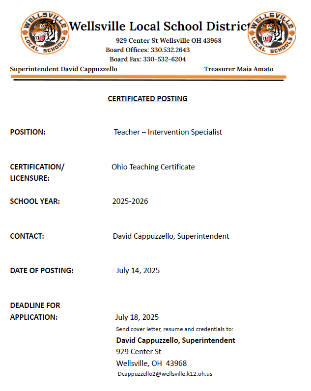 Certificated Posting Intervention Specialist