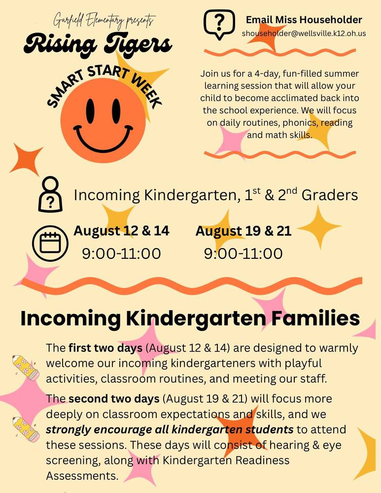 Rising Tigers Smart Start Week Aug 12 & 14 and Aug 19 & 21