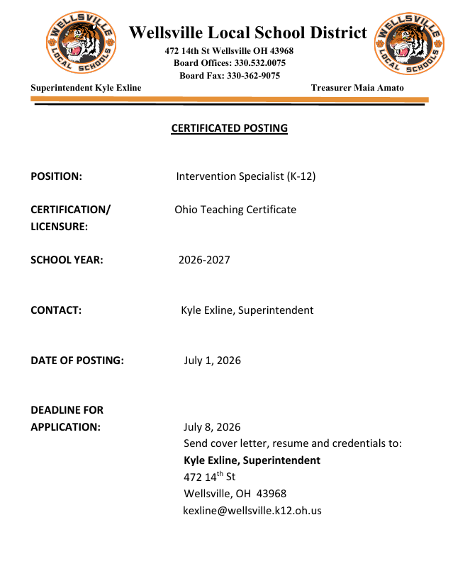 Intervention Specialist Certificated Posting