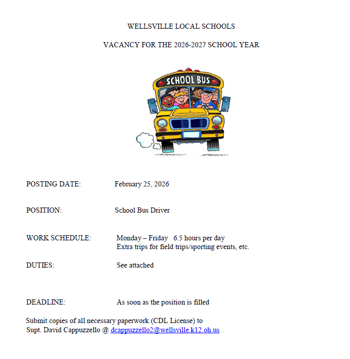 Bus Driver Posting  2026-2027 School Year