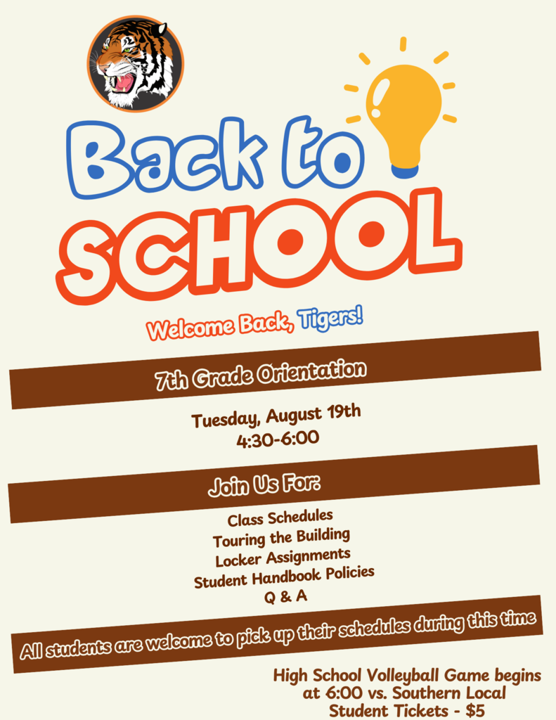 Welcome Back! 7th grade orientaation is August 19 4:30-6 pm.