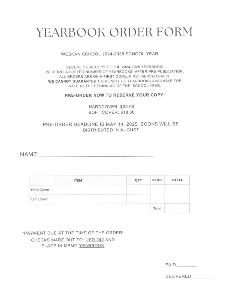 Yearbook Order Form