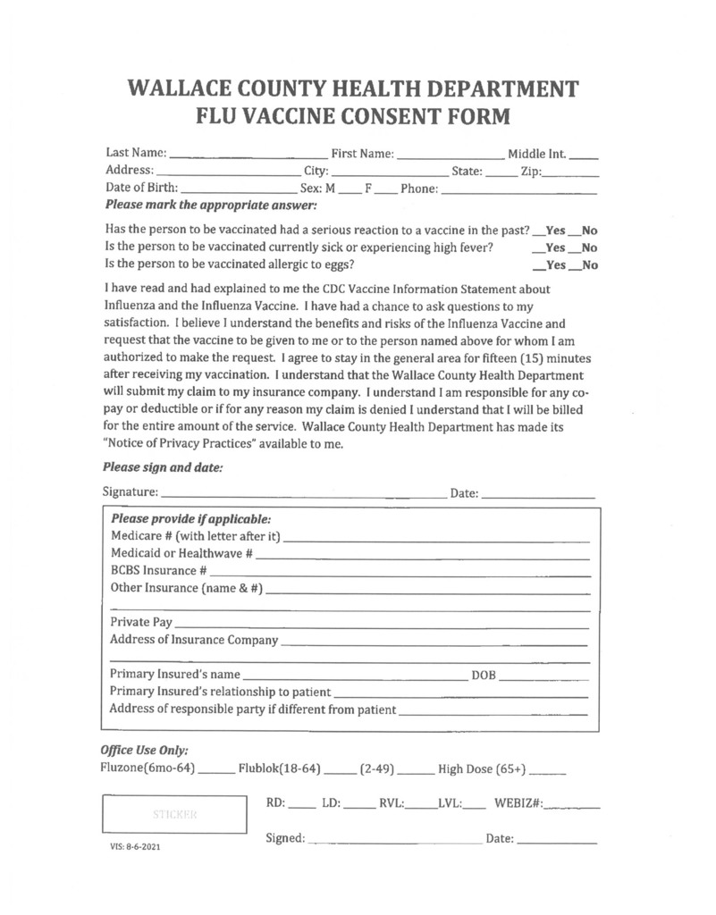 Wallace County Health Department Flu Vaccine Consent Form