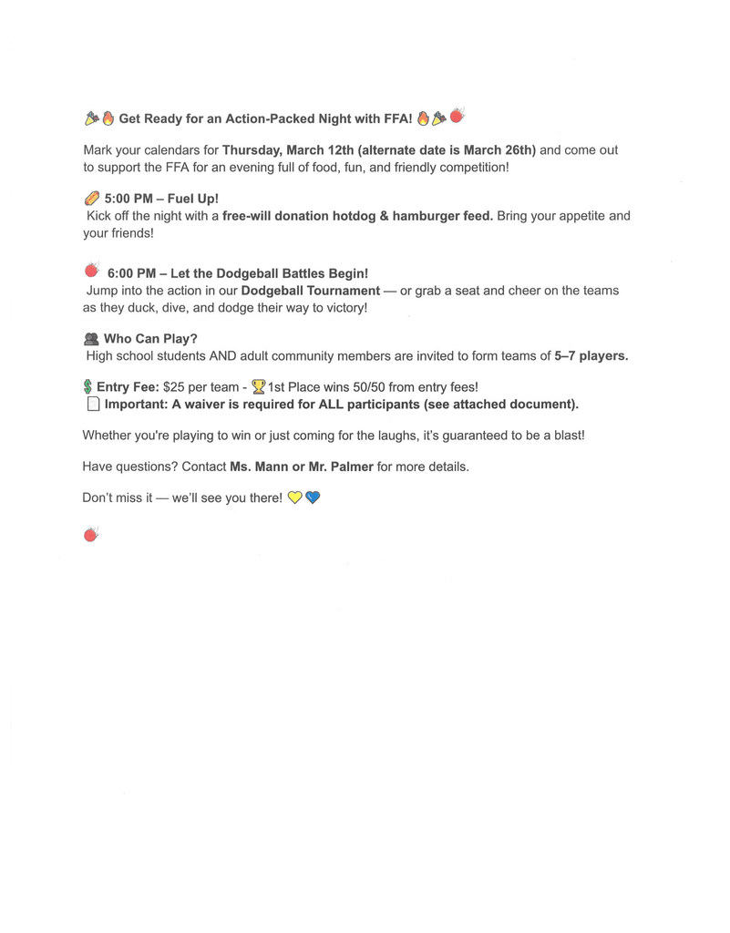 FFA Dodgeball Fundraiser