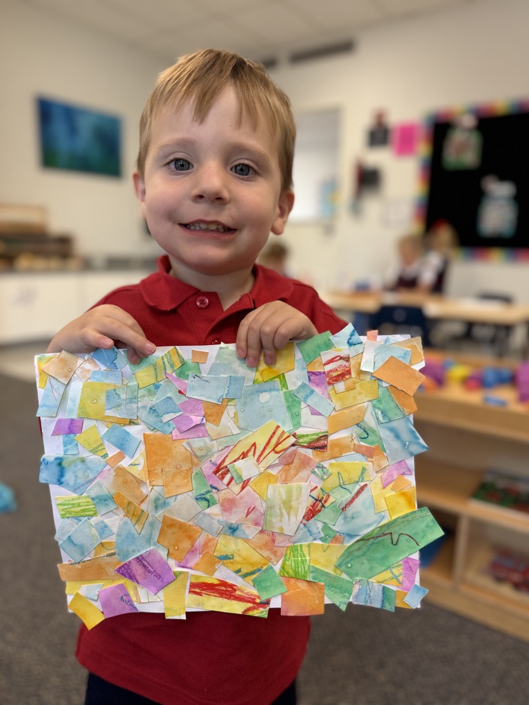 PreK 3s class cooperative art collage