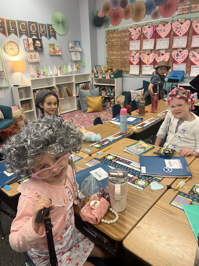 1st graders celebrating the 100th day of school.