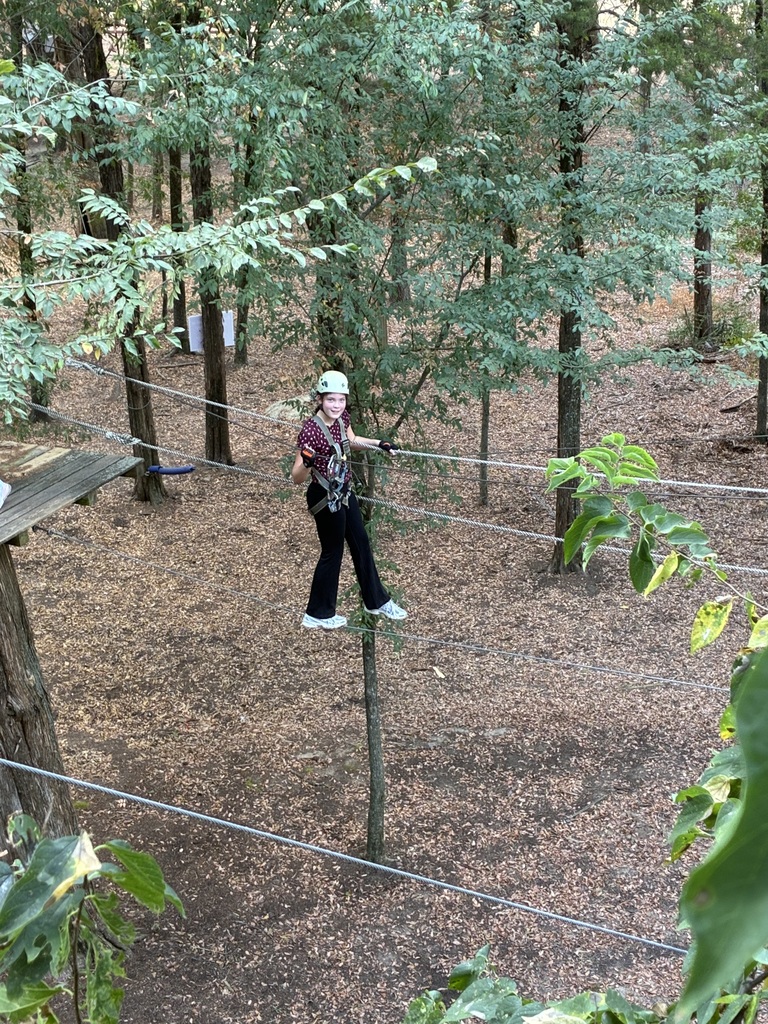 Completing a challenging ropes course.