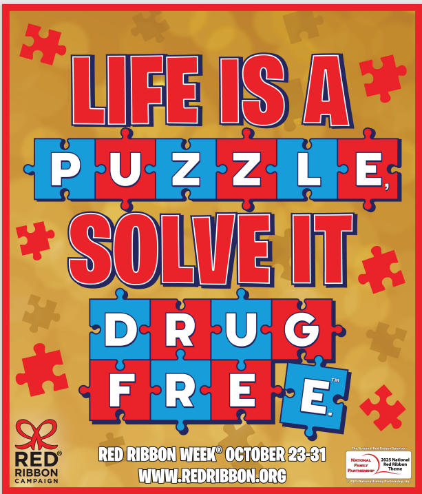 Red Ribbon Week Theme Flyer. Life is a puzzle, solve it drug free.