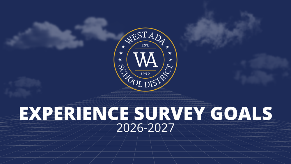 Navy Blue image with clouds and grid in background; WASD logo + text that reads: EXPERIENCE SURVEY GOALS 2026-27