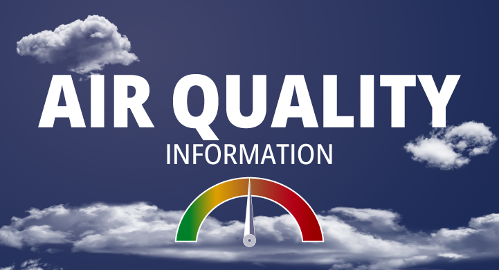 clouds in background with meter and text on image: AIR QUALITY INFORMATION