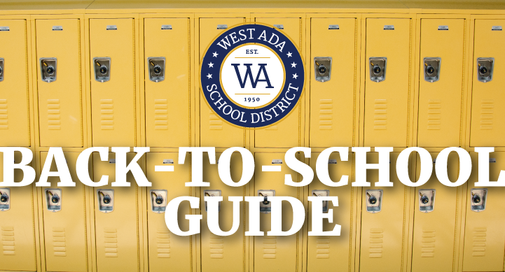 yellow lockers in background; west ada logo; text that reads "BACK-TO-SCHOOL GUIDE"
