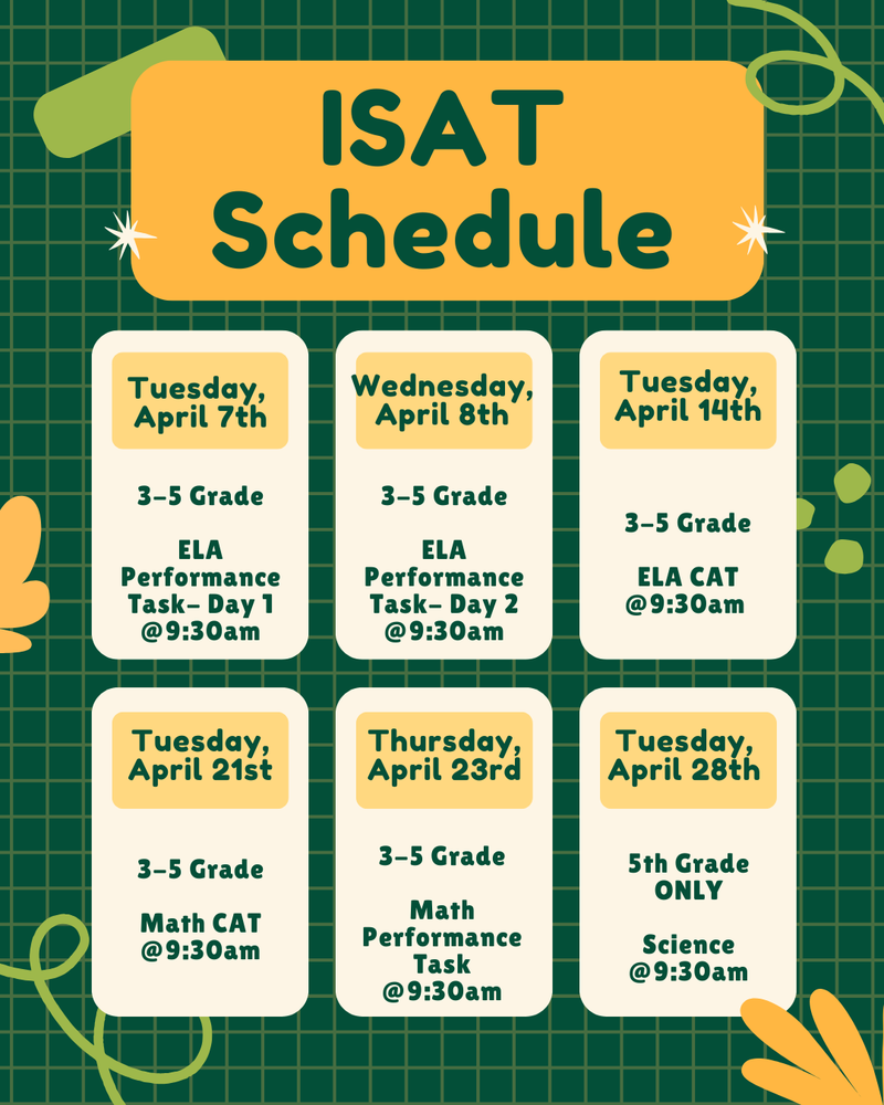 green grid background with yellow flower petals and green dots and spirals