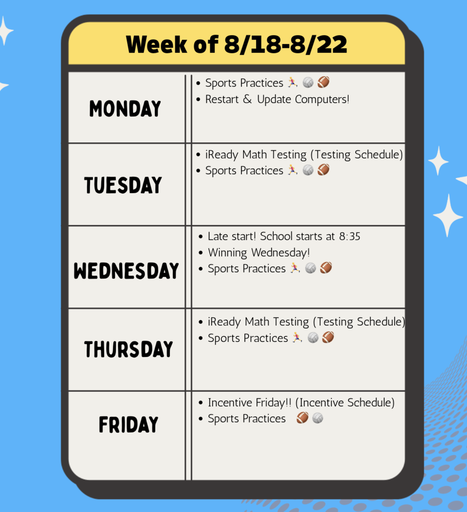 Weekly Schedule for Events Happening at LSMS
