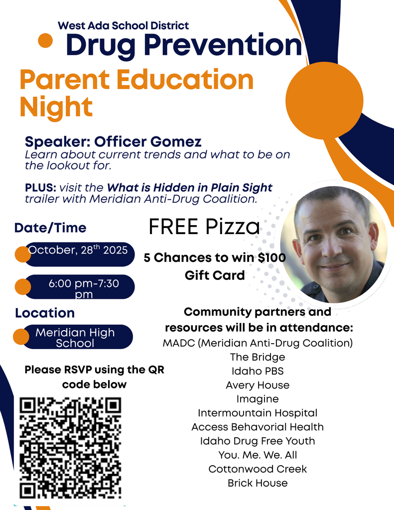 Drug Prevention Parent Education Night October 28th at Meridian High School from 6-7:30pm