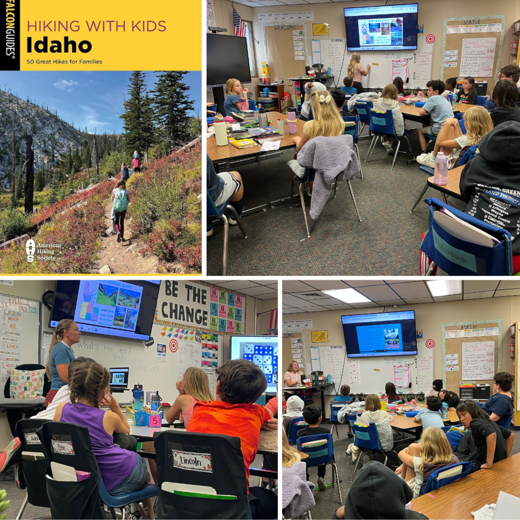 photos of Holly Horch speaking in the classrooms, along with a picture of the cover of her book. 