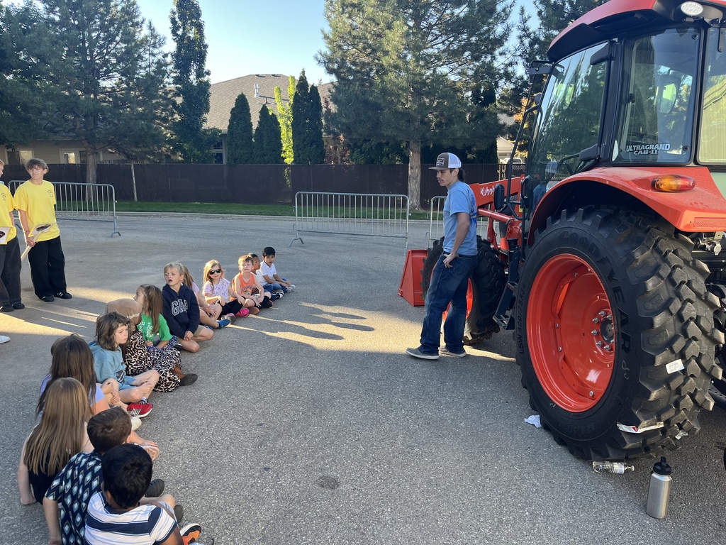 1st graders with a tractor at the Ag Expo