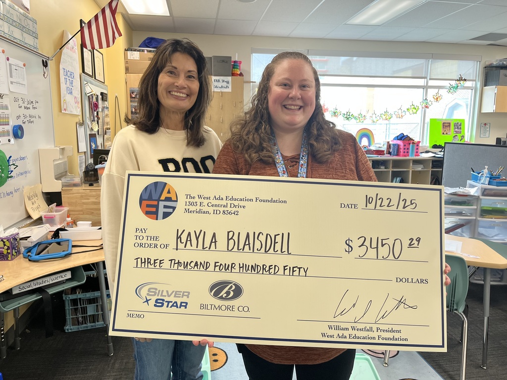 $3,450.29 grant awarded from WAEF to Kayla Blaisdell (SPED Teacher)