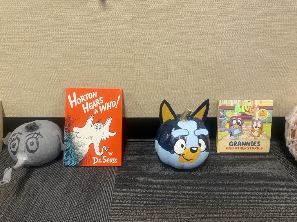 An image showing pumpkins decorated for Horton Hears a Who and Bluey
