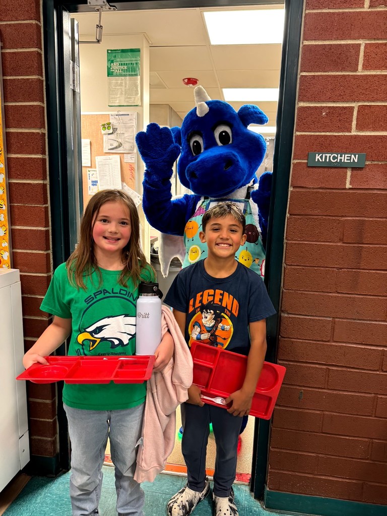 Westy the Dragon in the cafeteria