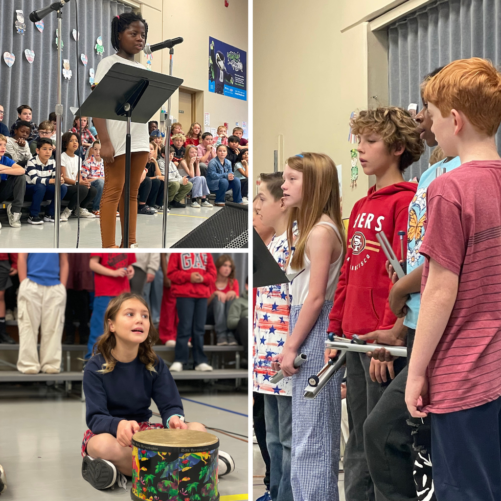 photo collage of students performing at the Veterans Day Program