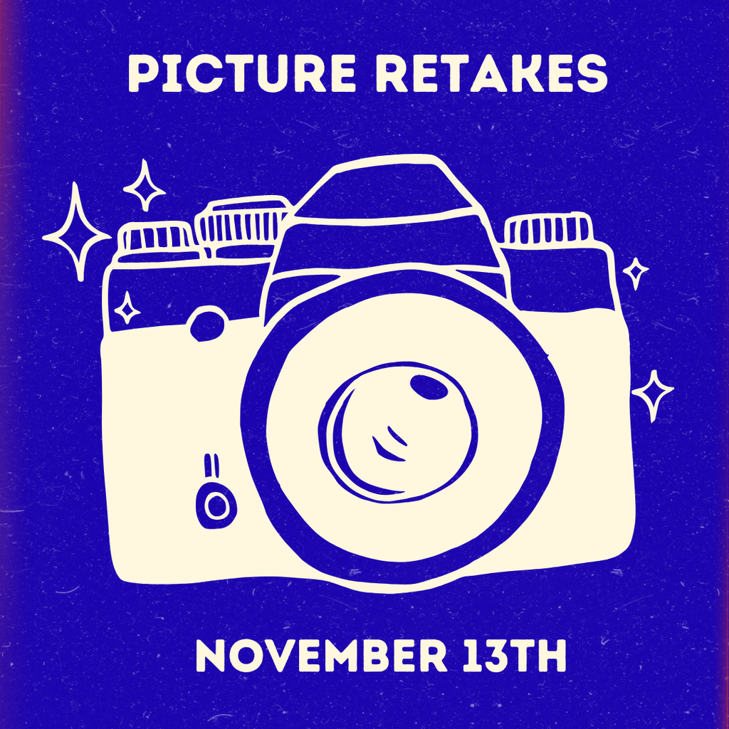 Image of camera with text reading, "Picture Retakes, November 13th"