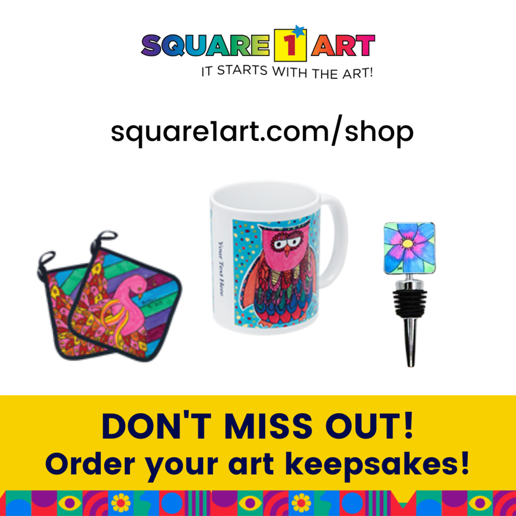 An image showing examples of Square 1 are including pot holders, a mug and keychain 