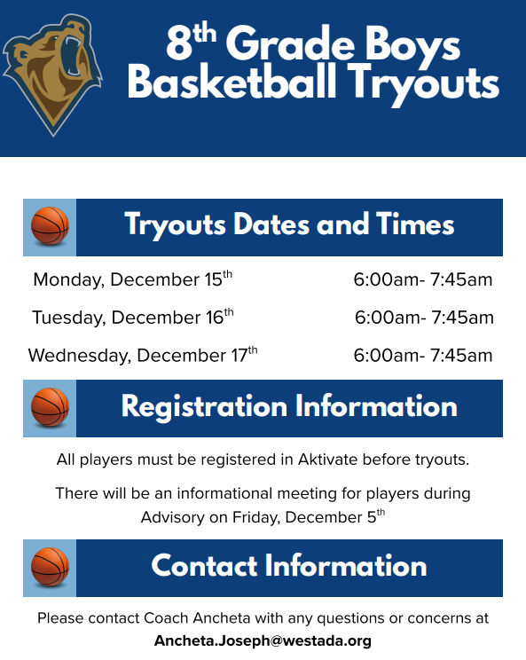 8th Grade Boys Basketball Tryout Information
