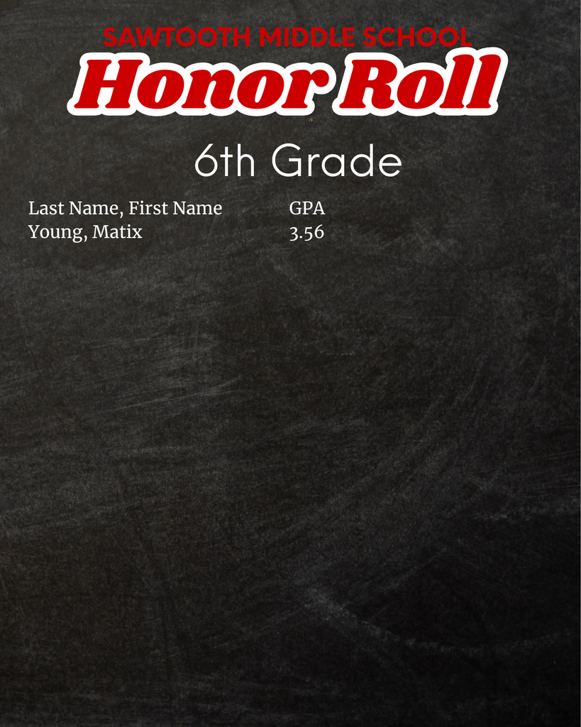 SMS Honor Roll 6th grade Y
