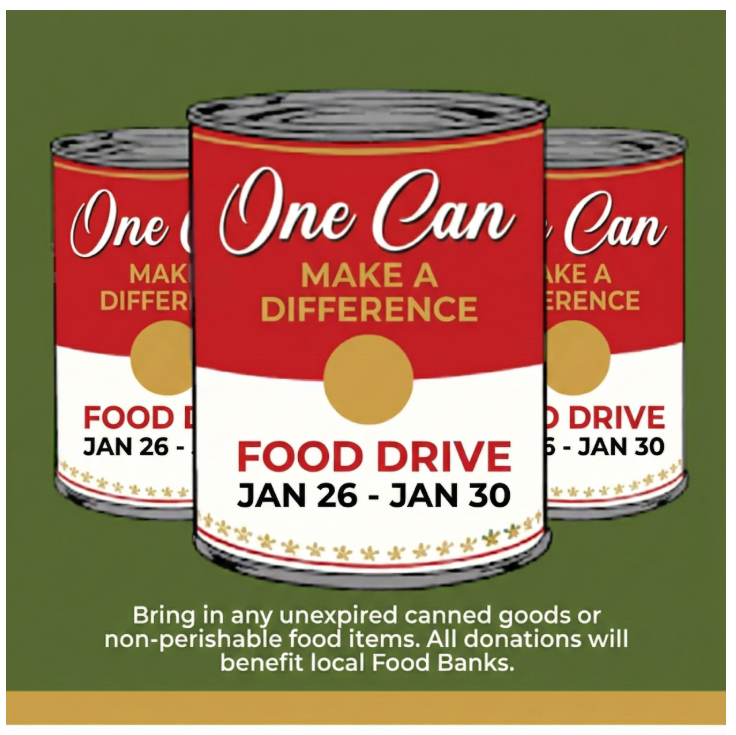 An image advertising a canned food drive during the great kindness challenge