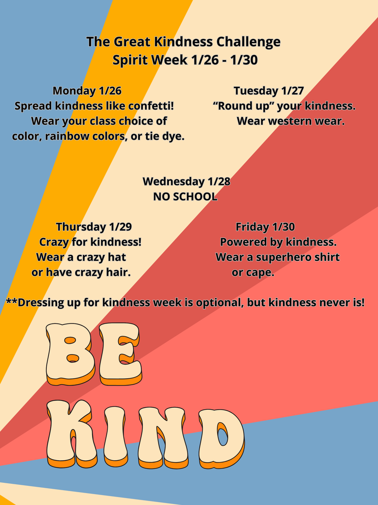 An image describing the dress up days for the great kindness challenge spirit week