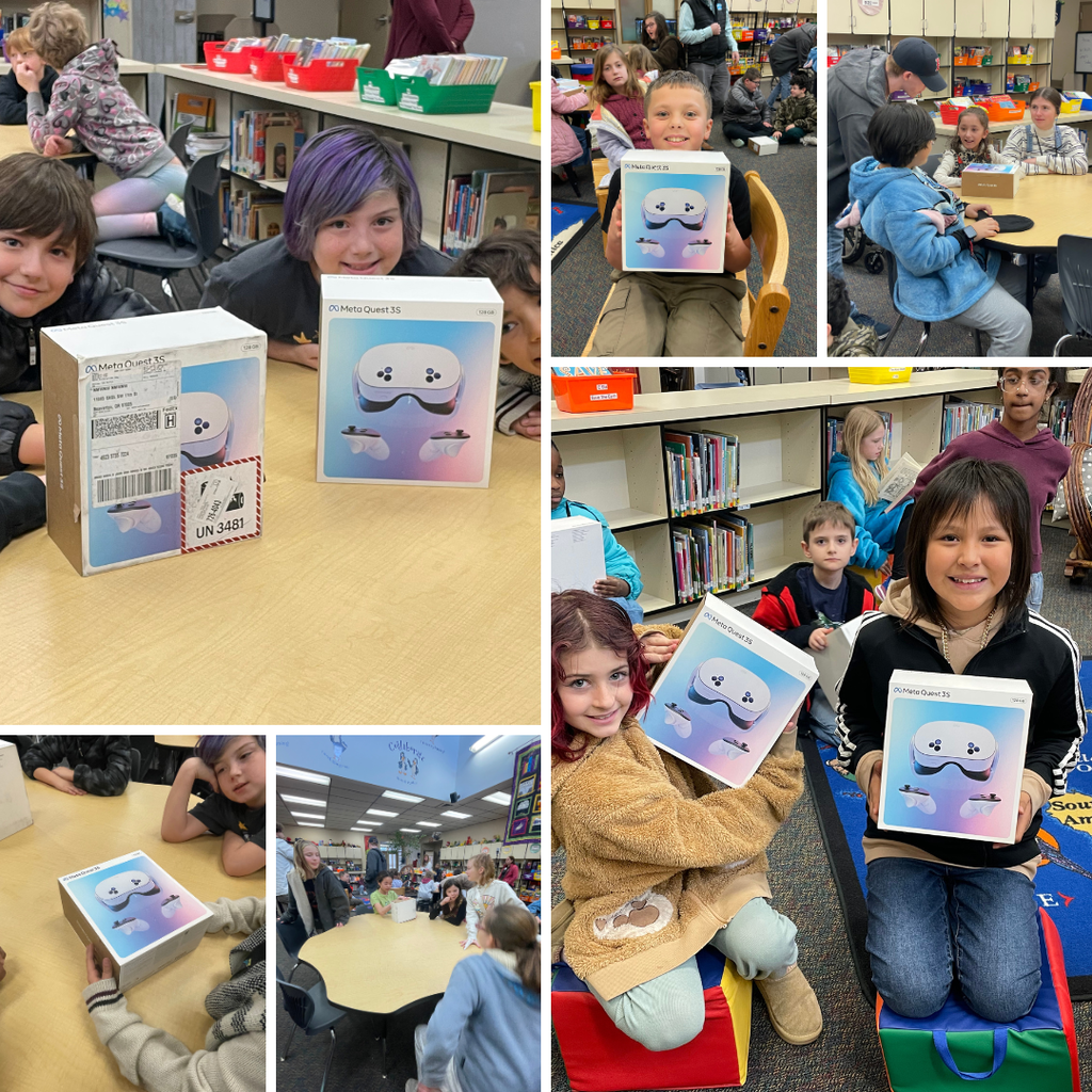 photo collage of 4th graders with the new VR headsets