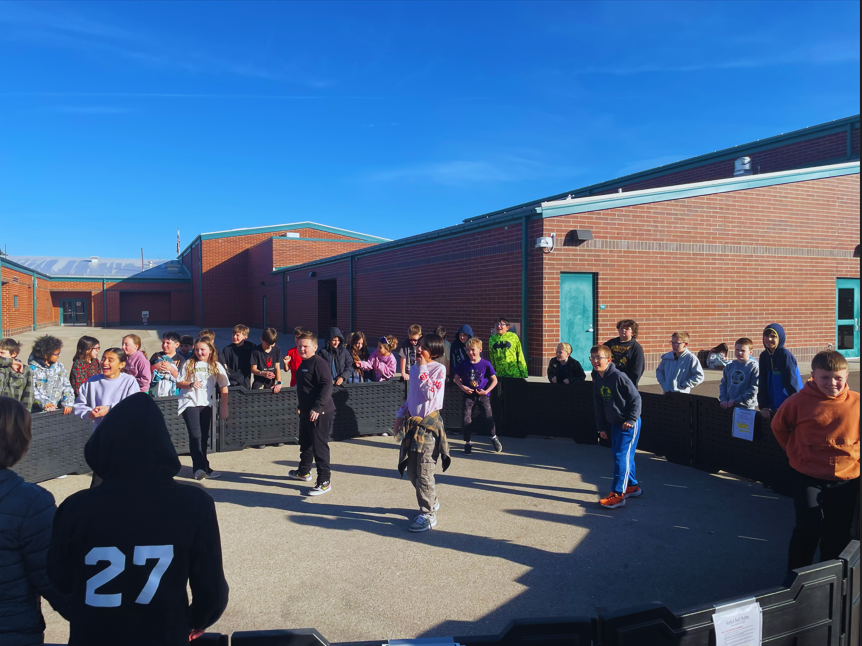 4th & 5th graders came to school to find a gaga ball court for them. 