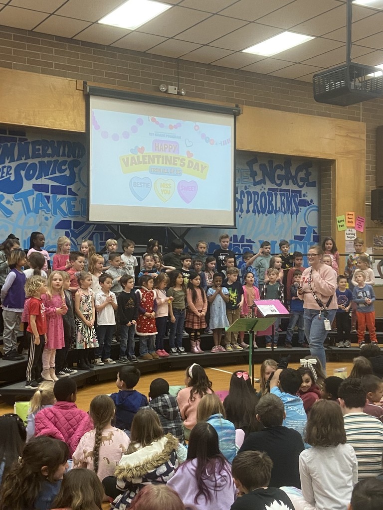 First graders doing their performance for valentines day