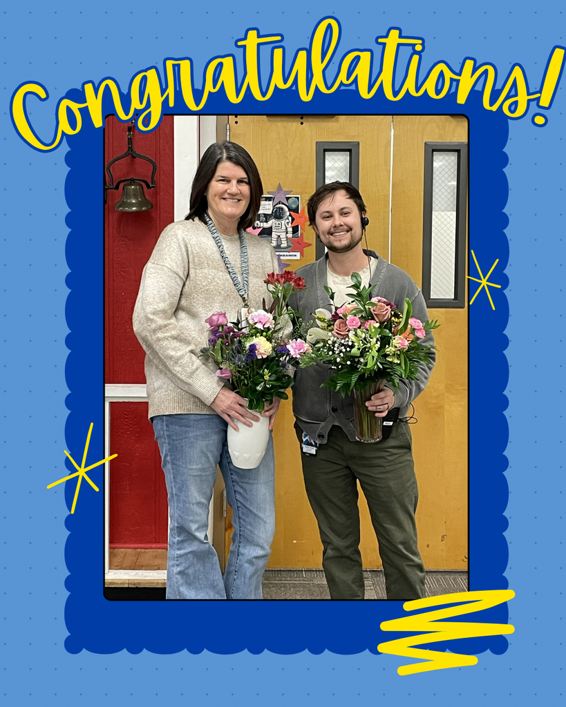 Picture of Christine Killian, Teacher of the Year, and Brighton Rose, Classified Employee of the Year with text above the image saying "Congratulations!"
