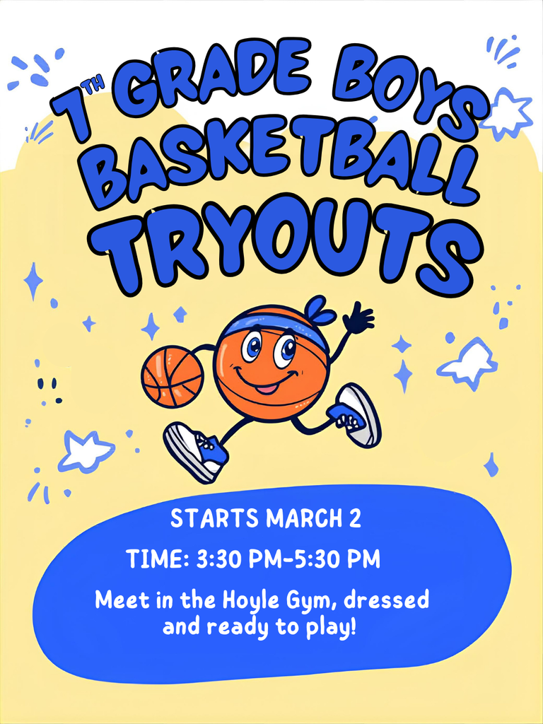 Basketball Tryouts Flyer for 7th Grade Boys- Start March 2
