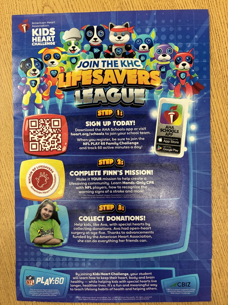 An image showing the front of the Kids Heart Challenge flyer