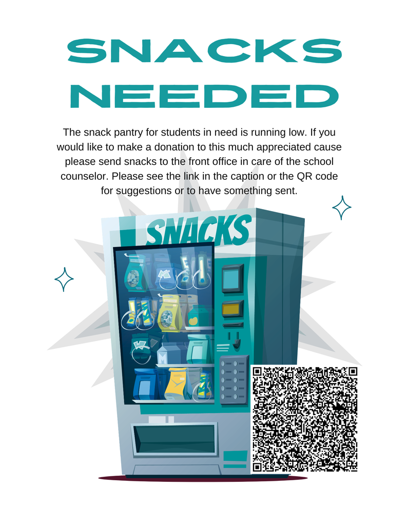 An image requesting snacks for students with a QR code link to amazon list