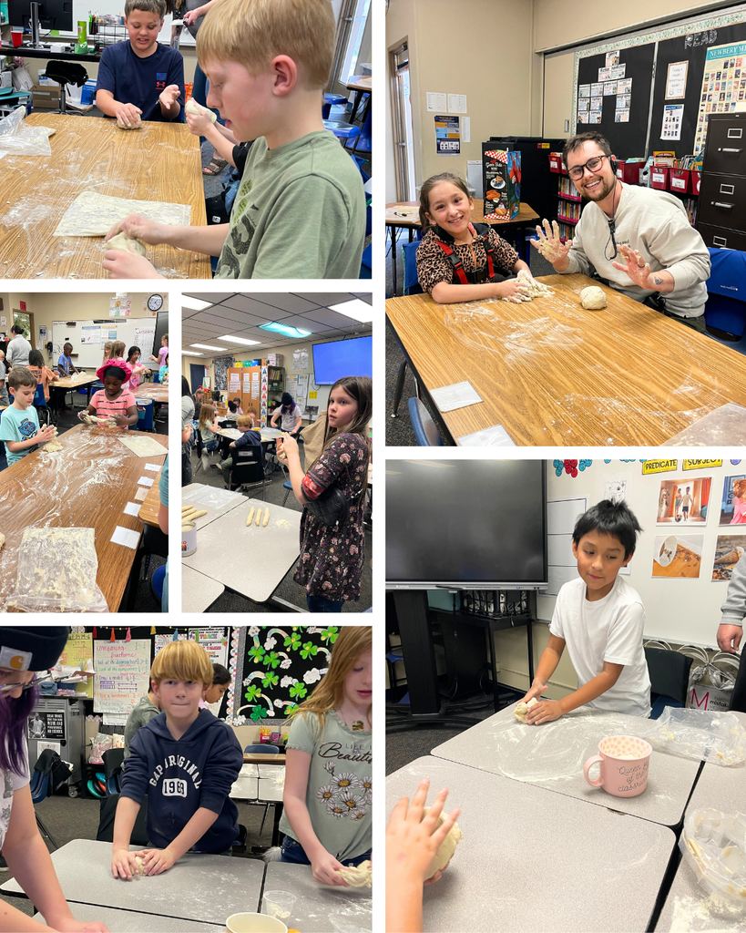 photo collage of kids rolling our their dough and breadsticks