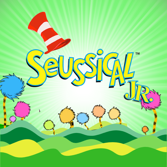 Seussical Jr. logo with colorful background
