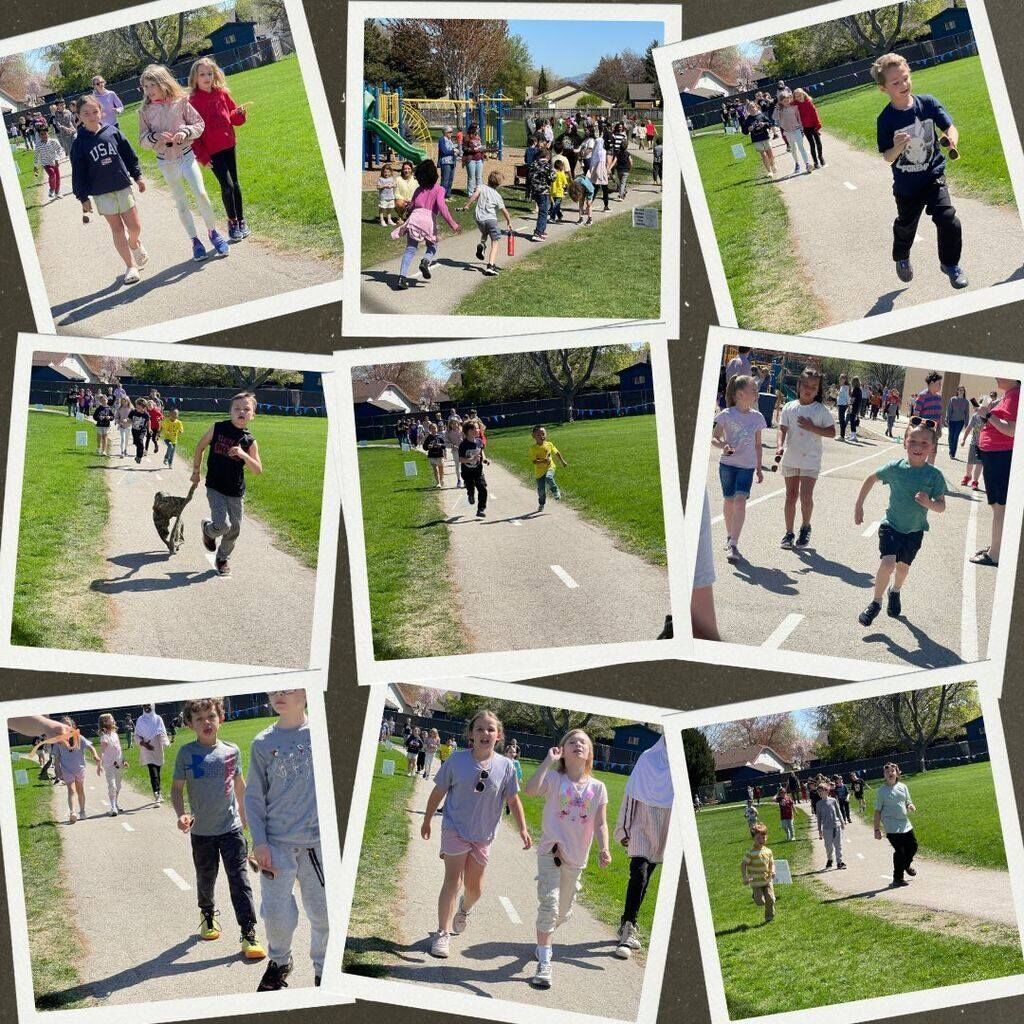 photo collage of student walking and running at school