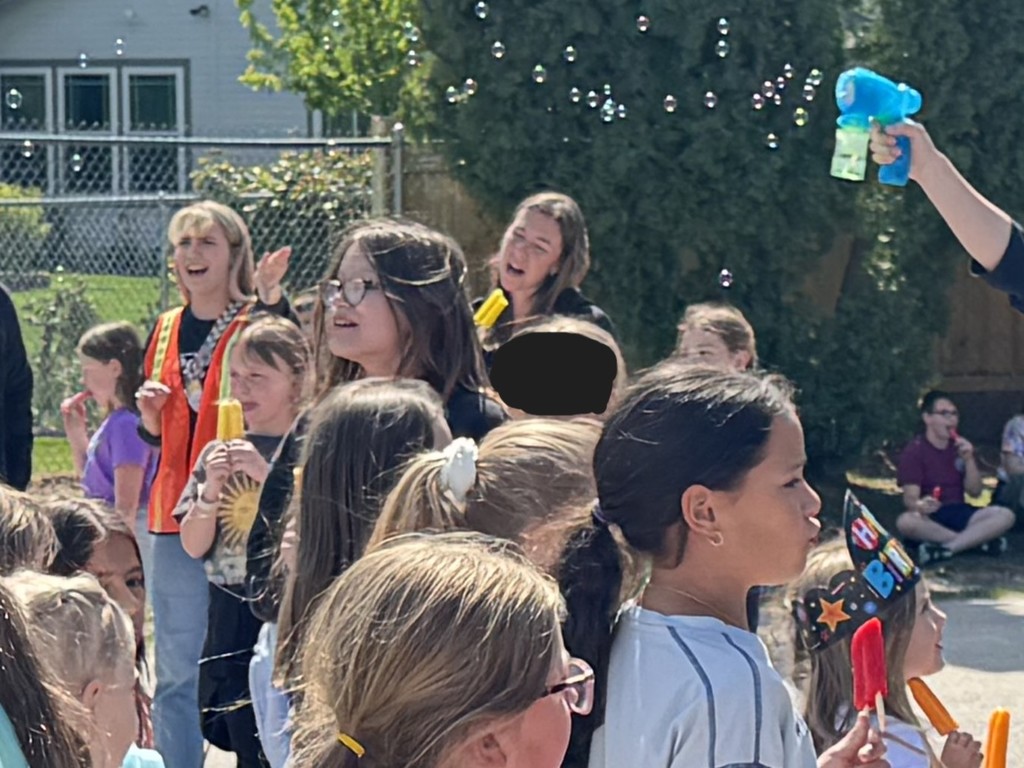 students dancing with Westy