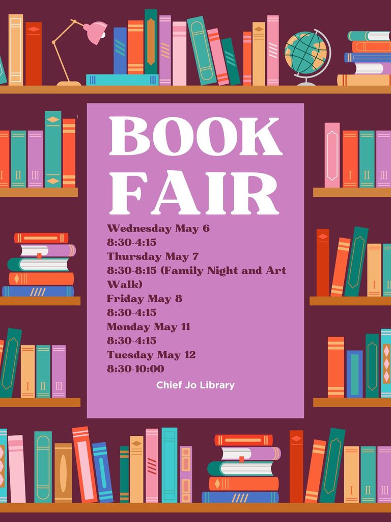 A graphic advertising the Spring Book Fair at Chief Jo
