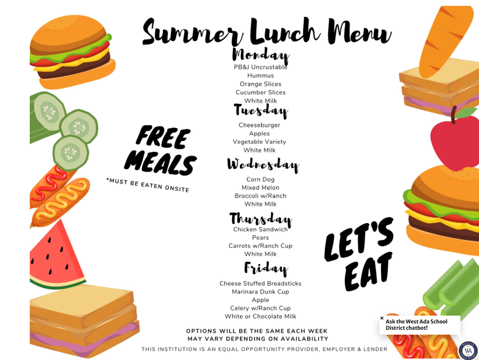 An image showing lunch options for summer meal sites