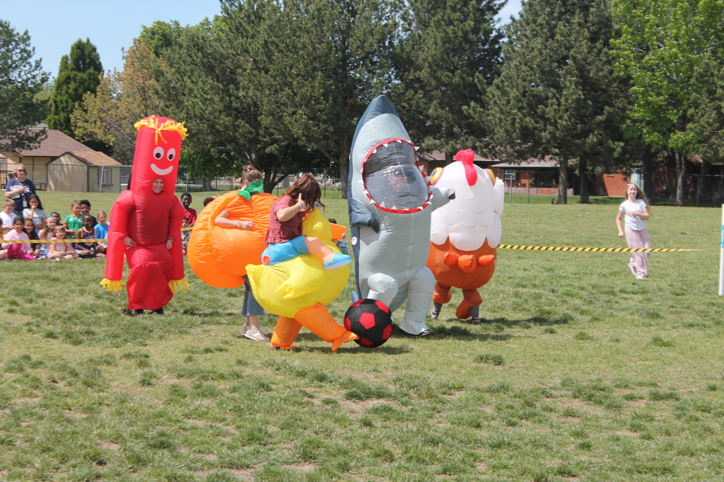 inflatables on a soccer field